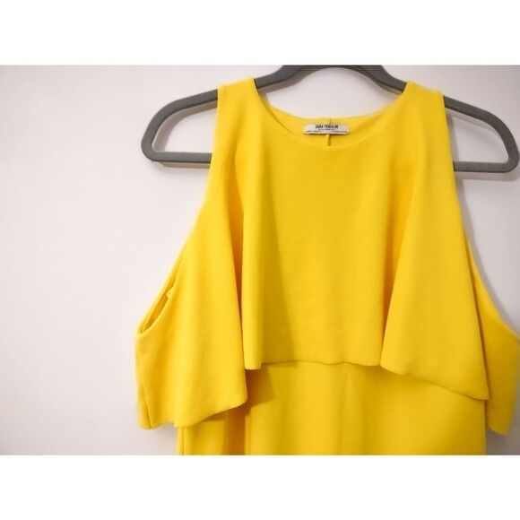 Zara Yellow Cold Shoulder Coastal Grandmother Dress Textured Ribbed Size Medium - Picture 3 of 12